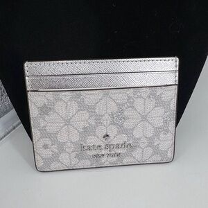 Kate Spade NWT Flower beige cream Floral Card Holder NEW WITH TAGS